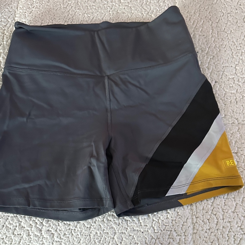 P.E Nation Gray and Yellow Athletic Shorts